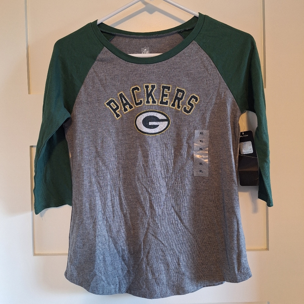 NWT Packers Kids Raglan Shirt - Green and Gray